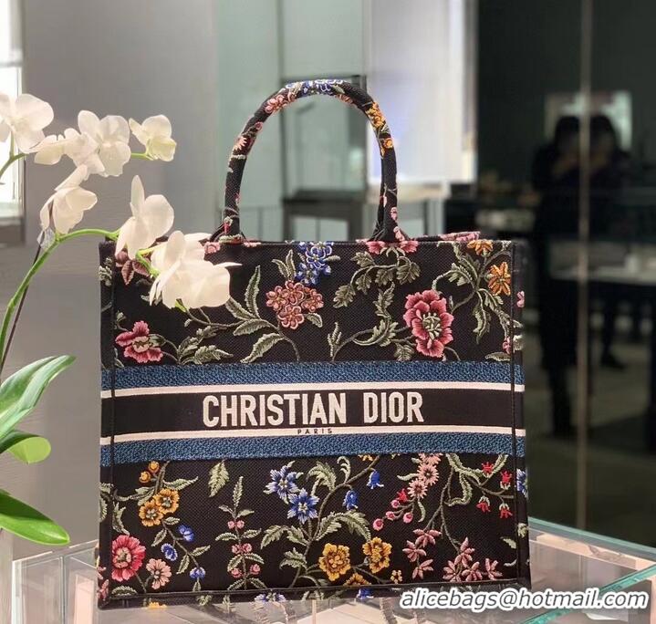 Top Quality LARGE DIOR BOOK TOTE Black Multicolor Dior Petites Fleurs Embroidery M1286ZEA