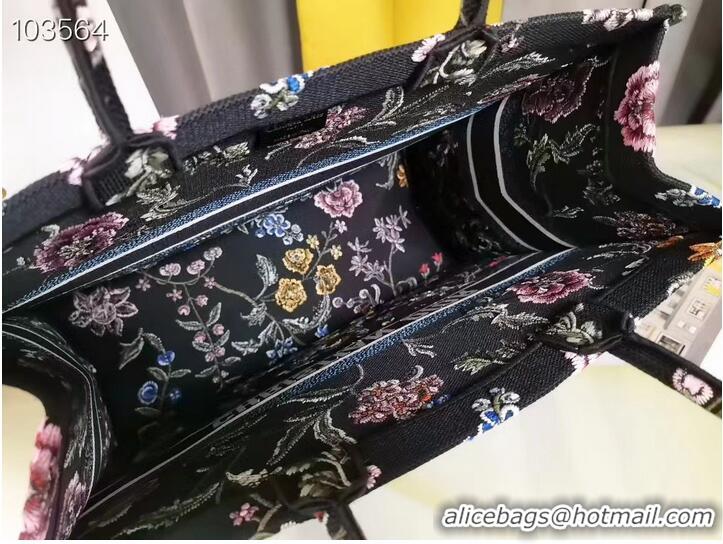 Top Quality LARGE DIOR BOOK TOTE Black Multicolor Dior Petites Fleurs Embroidery M1286ZEA