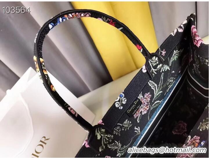 Top Quality LARGE DIOR BOOK TOTE Black Multicolor Dior Petites Fleurs Embroidery M1286ZEA