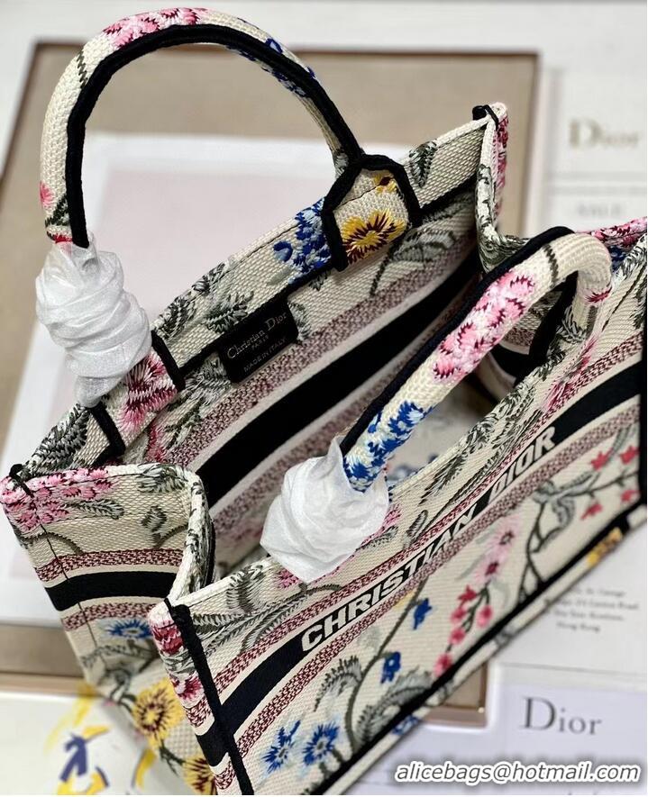 Grade Quality SMALL DIOR BOOK TOTE Natural Multicolor Raffia Embroidered with Dior Petites Fleurs M1265ZC