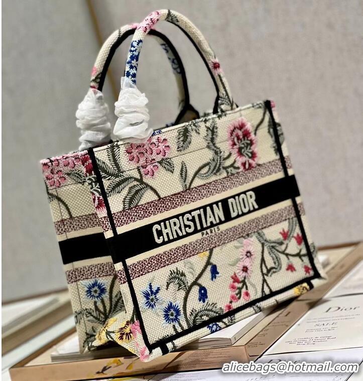 Grade Quality SMALL DIOR BOOK TOTE Natural Multicolor Raffia Embroidered with Dior Petites Fleurs M1265ZC