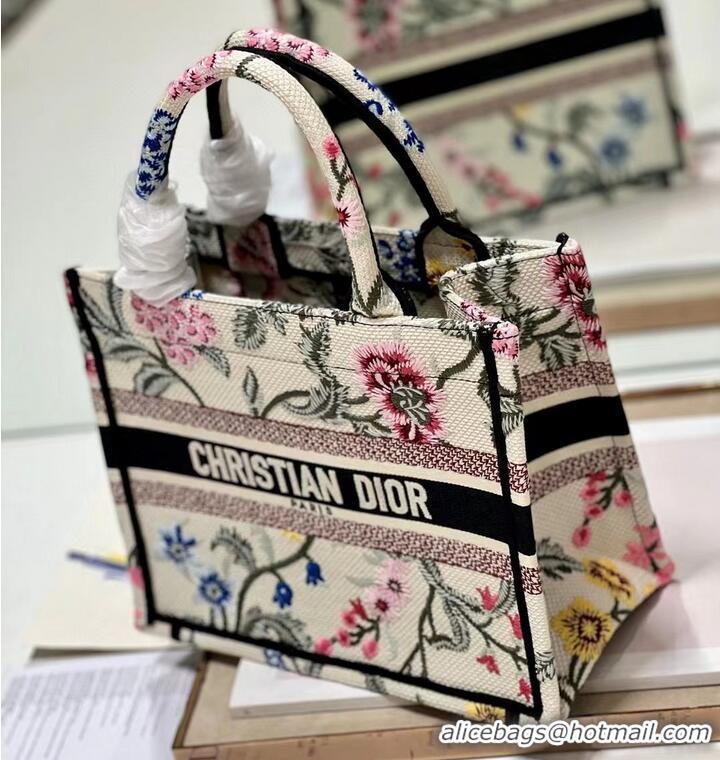 Grade Quality SMALL DIOR BOOK TOTE Natural Multicolor Raffia Embroidered with Dior Petites Fleurs M1265ZC