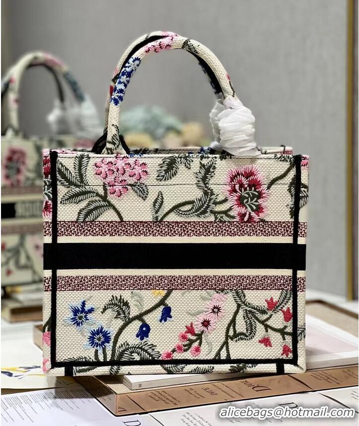 Grade Quality SMALL DIOR BOOK TOTE Natural Multicolor Raffia Embroidered with Dior Petites Fleurs M1265ZC