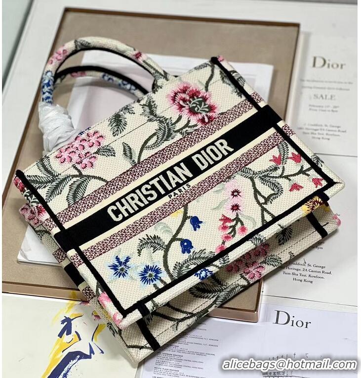 Grade Quality SMALL DIOR BOOK TOTE Natural Multicolor Raffia Embroidered with Dior Petites Fleurs M1265ZC