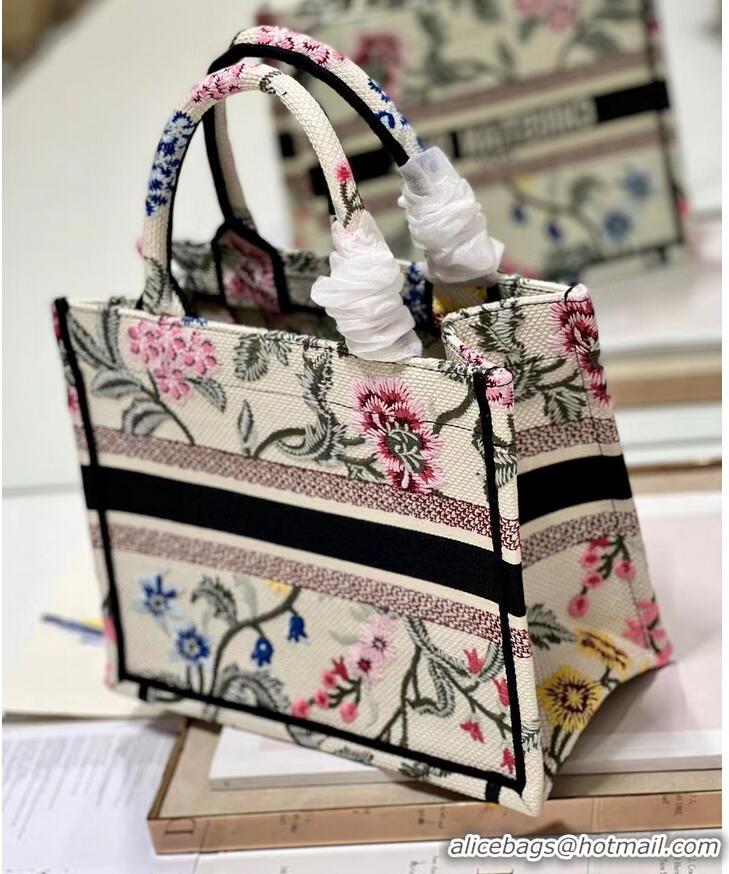 Grade Quality SMALL DIOR BOOK TOTE Natural Multicolor Raffia Embroidered with Dior Petites Fleurs M1265ZC