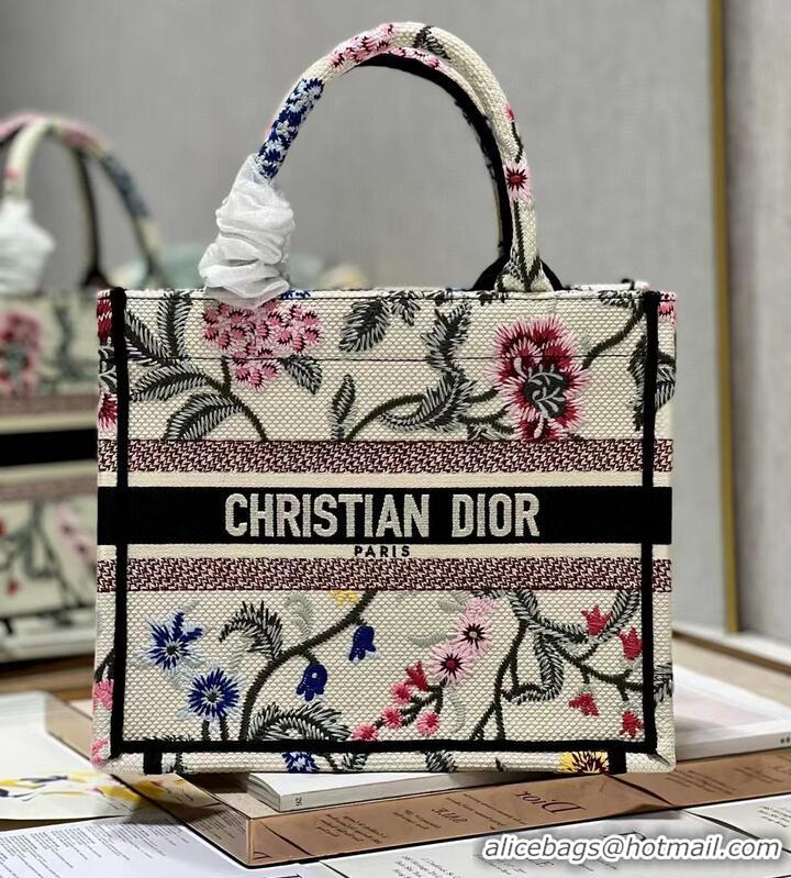 Grade Quality SMALL DIOR BOOK TOTE Natural Multicolor Raffia Embroidered with Dior Petites Fleurs M1265ZC