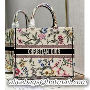 Trendy Design MEDIUM DIOR BOOK TOTE White Multicolor Dior Petites Fleurs Embroider M1296ZEAU