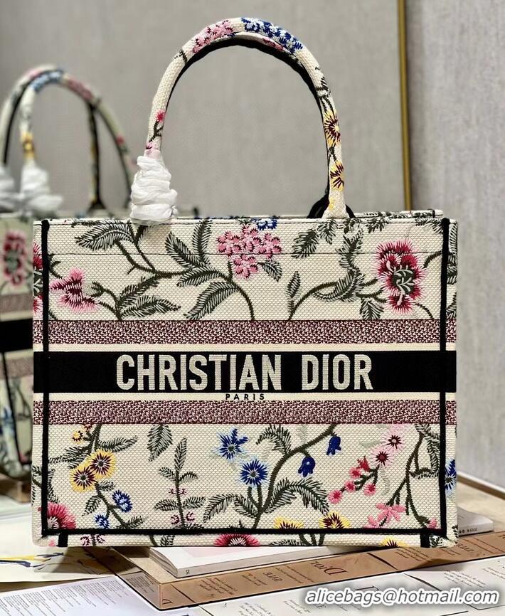 Trendy Design MEDIUM DIOR BOOK TOTE White Multicolor Dior Petites Fleurs Embroider M1296ZEAU