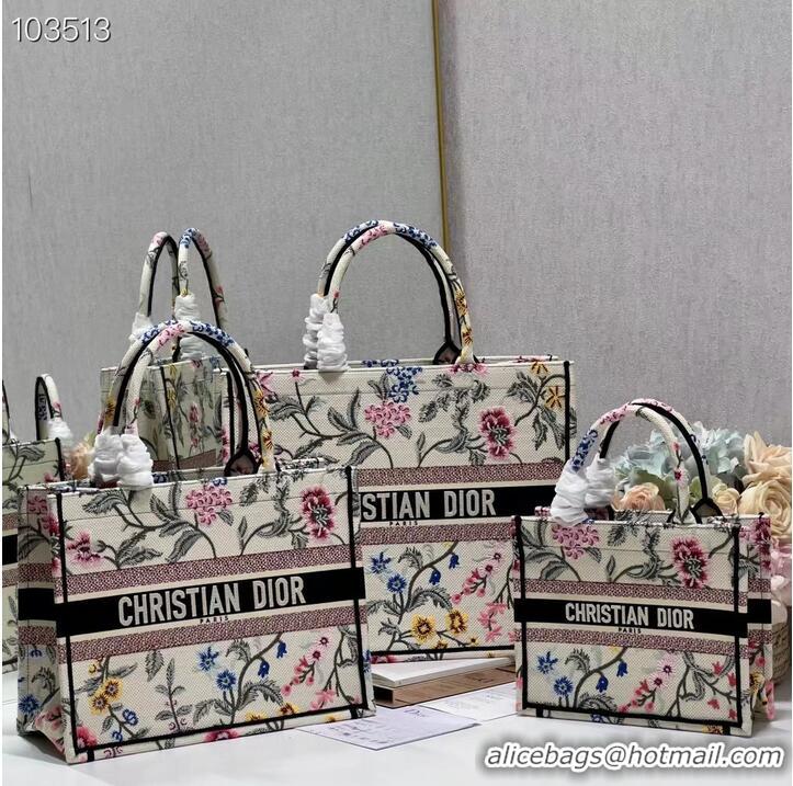 Trendy Design MEDIUM DIOR BOOK TOTE White Multicolor Dior Petites Fleurs Embroider M1296ZEAU