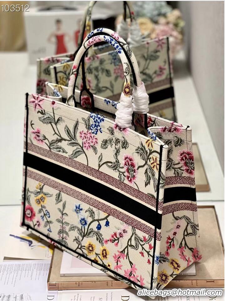 Trendy Design MEDIUM DIOR BOOK TOTE White Multicolor Dior Petites Fleurs Embroider M1296ZEAU