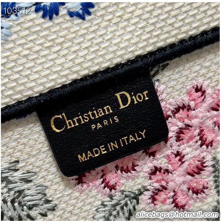 Trendy Design MEDIUM DIOR BOOK TOTE White Multicolor Dior Petites Fleurs Embroider M1296ZEAU