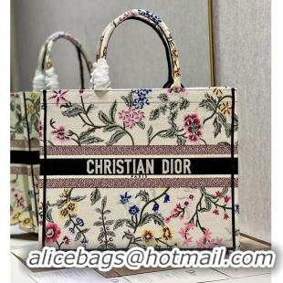 Promotional LARGE DIOR BOOK TOTE White Multicolor Dior Petites Fleurs Embroider M1286ZEA