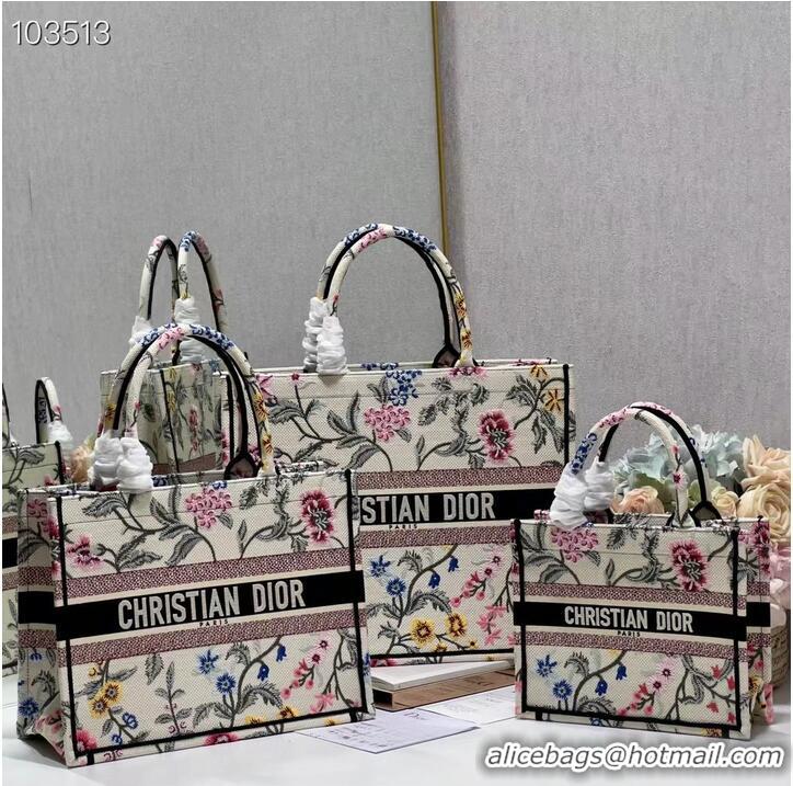 Promotional LARGE DIOR BOOK TOTE White Multicolor Dior Petites Fleurs Embroider M1286ZEA