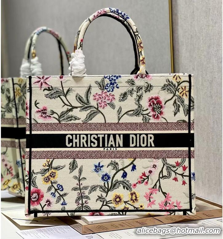 Promotional LARGE DIOR BOOK TOTE White Multicolor Dior Petites Fleurs Embroider M1286ZEA