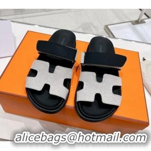 Most Popular Hermes Chypre Sandals in Fabric and Suede Black/White 217057