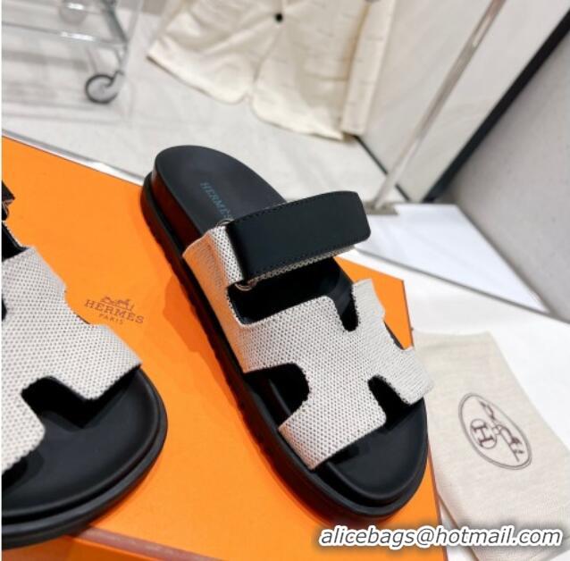 Most Popular Hermes Chypre Sandals in Fabric and Suede Black/White 217057