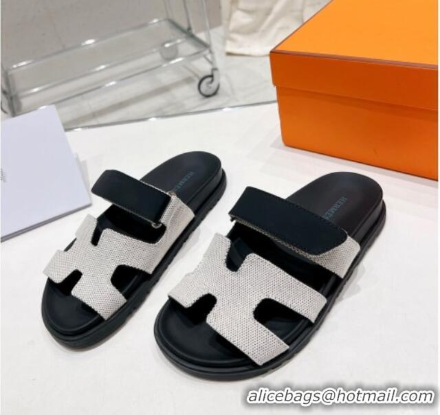 Most Popular Hermes Chypre Sandals in Fabric and Suede Black/White 217057