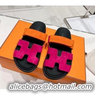 Best Price Hermes Chypre Sandals in Suede Orange/Rosy 0217055