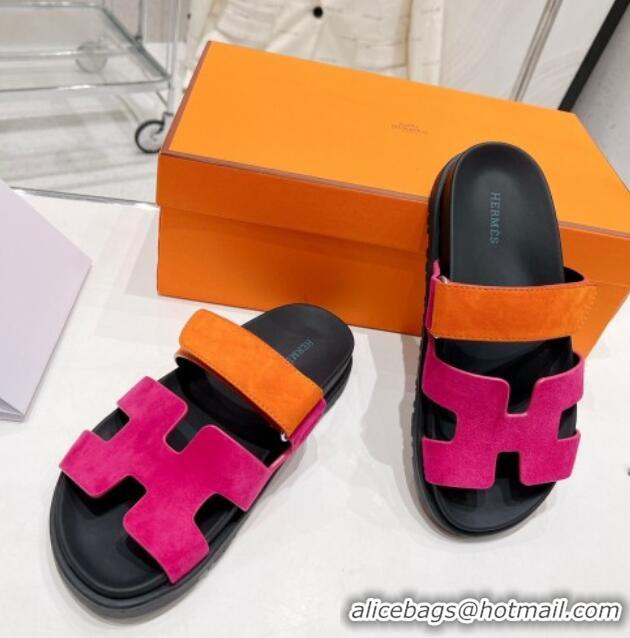 Best Price Hermes Chypre Sandals in Suede Orange/Rosy 0217055