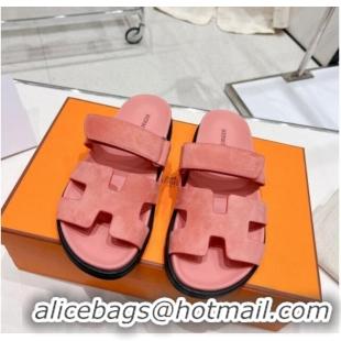 Shop Duplicate Hermes Chypre Sandals in Suede Pink 0217054