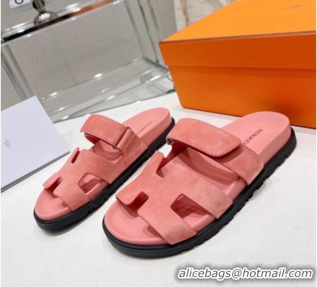 Shop Duplicate Hermes Chypre Sandals in Suede Pink 0217054