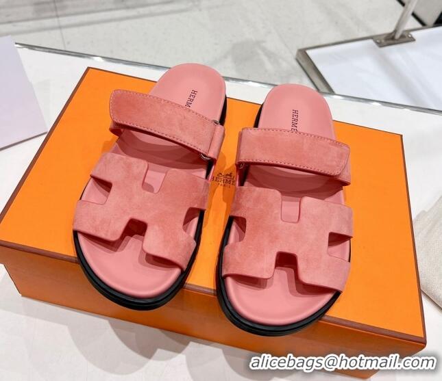 Shop Duplicate Hermes Chypre Sandals in Suede Pink 0217054