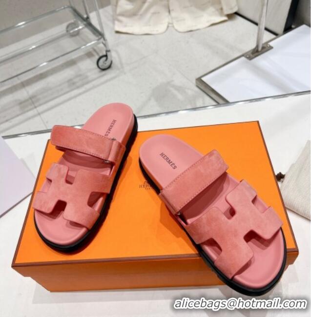 Shop Duplicate Hermes Chypre Sandals in Suede Pink 0217054