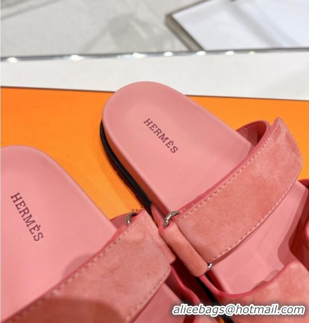 Shop Duplicate Hermes Chypre Sandals in Suede Pink 0217054