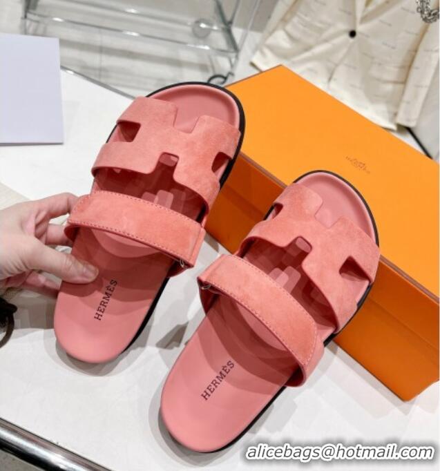 Shop Duplicate Hermes Chypre Sandals in Suede Pink 0217054