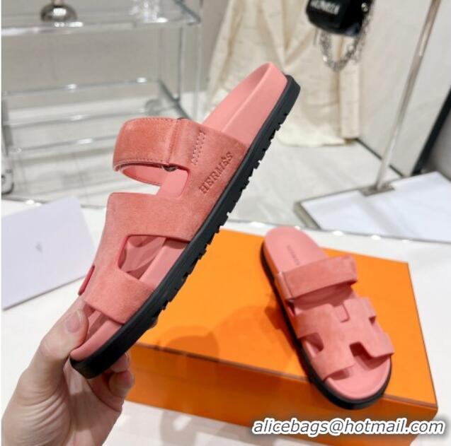 Shop Duplicate Hermes Chypre Sandals in Suede Pink 0217054