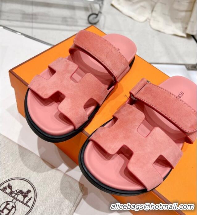 Shop Duplicate Hermes Chypre Sandals in Suede Pink 0217054