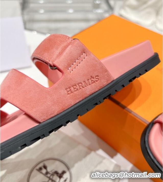 Shop Duplicate Hermes Chypre Sandals in Suede Pink 0217054