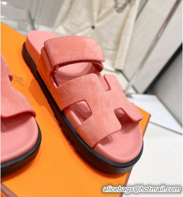 Shop Duplicate Hermes Chypre Sandals in Suede Pink 0217054