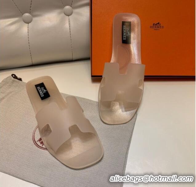 Luxurious Hermes PVC Classic Flat Slide Sandals Apricot 022107