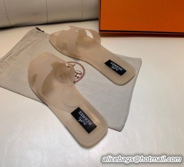 Luxurious Hermes PVC Classic Flat Slide Sandals Apricot 022107