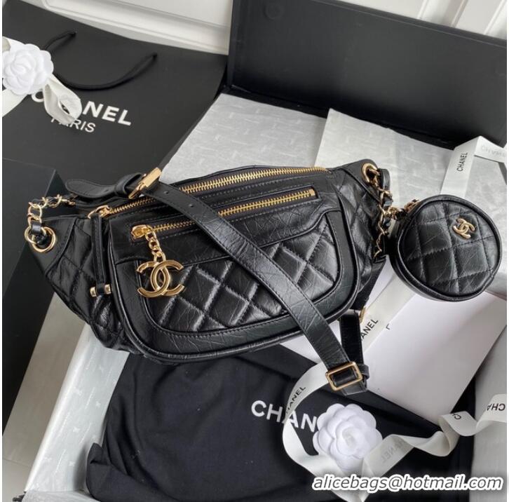 Top Quality Chanel Bodypack Sheepskin Leather AS1077 black