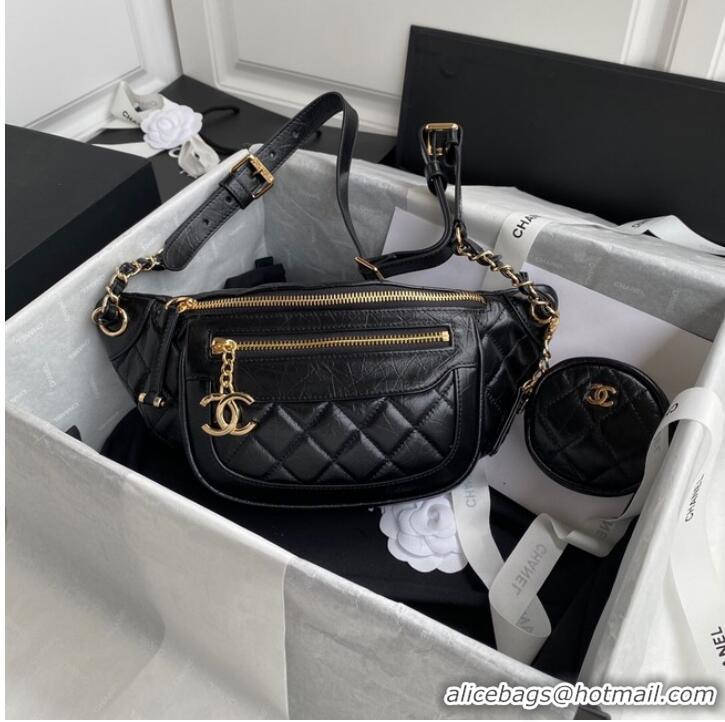 Top Quality Chanel Bodypack Sheepskin Leather AS1077 black