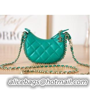 Free Shipping Chanel mini Lambskin & Gold-Tone Metal AS3232 green