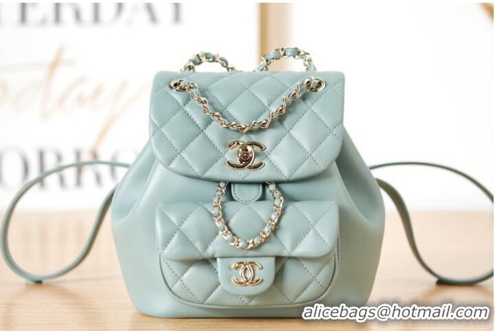 Low Cost Chanel Backpack Sheepskin Original Leather AS2908 light blue