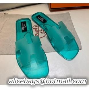 Popular Style Hermes PVC Classic Flat Slide Sandals Light Green 022106