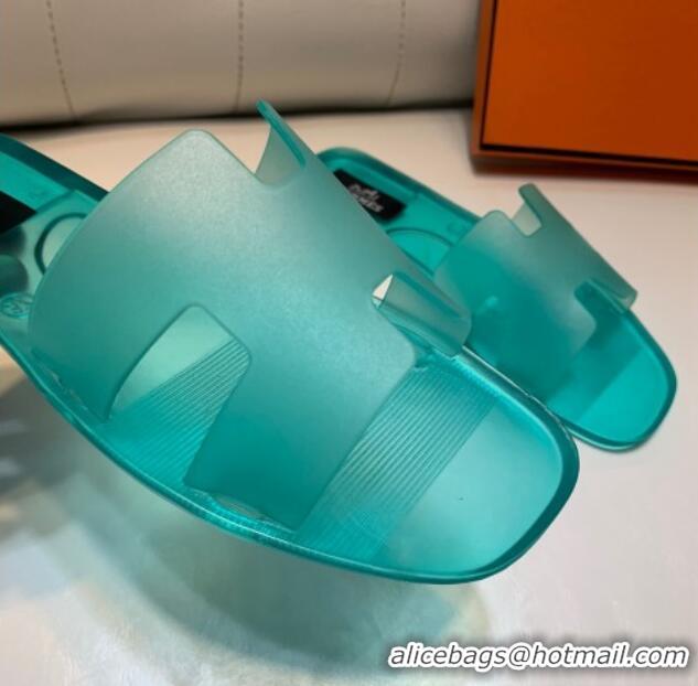 Popular Style Hermes PVC Classic Flat Slide Sandals Light Green 022106