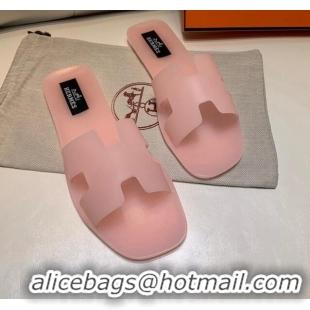 Stylish Hermes PVC Classic Flat Slide Sandals Light Pink 022105