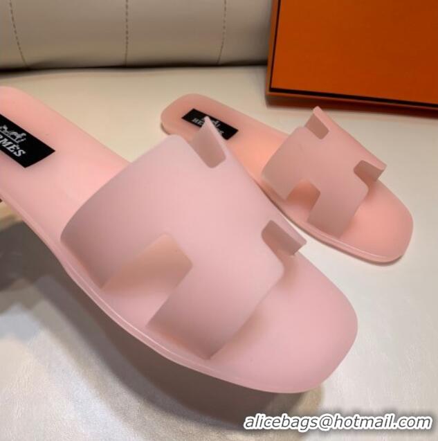 Stylish Hermes PVC Classic Flat Slide Sandals Light Pink 022105