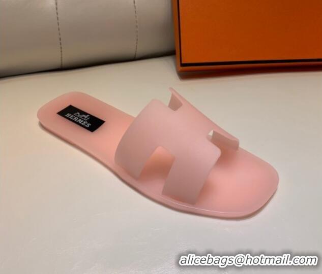 Stylish Hermes PVC Classic Flat Slide Sandals Light Pink 022105