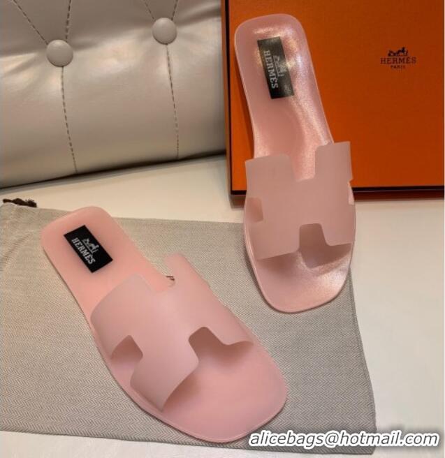 Stylish Hermes PVC Classic Flat Slide Sandals Light Pink 022105