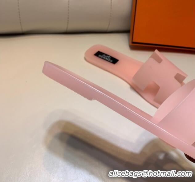 Stylish Hermes PVC Classic Flat Slide Sandals Light Pink 022105