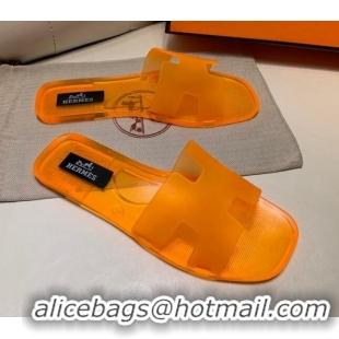 Perfect Hermes PVC Classic Flat Slide Sandals Orange 3022104