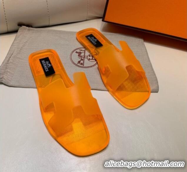 Perfect Hermes PVC Classic Flat Slide Sandals Orange 3022104