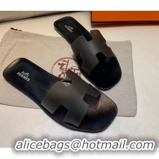 Sophisticated Hermes PVC Classic Flat Slide Sandals Black 022103