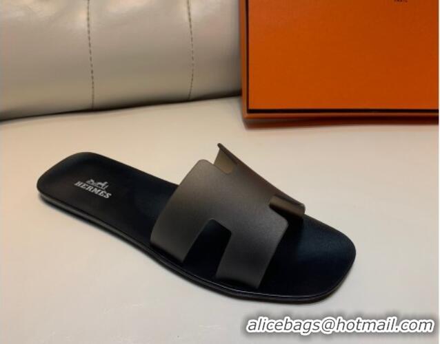 Sophisticated Hermes PVC Classic Flat Slide Sandals Black 022103